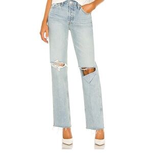 Re/Done High Rise Light Blue Ripped Jeans